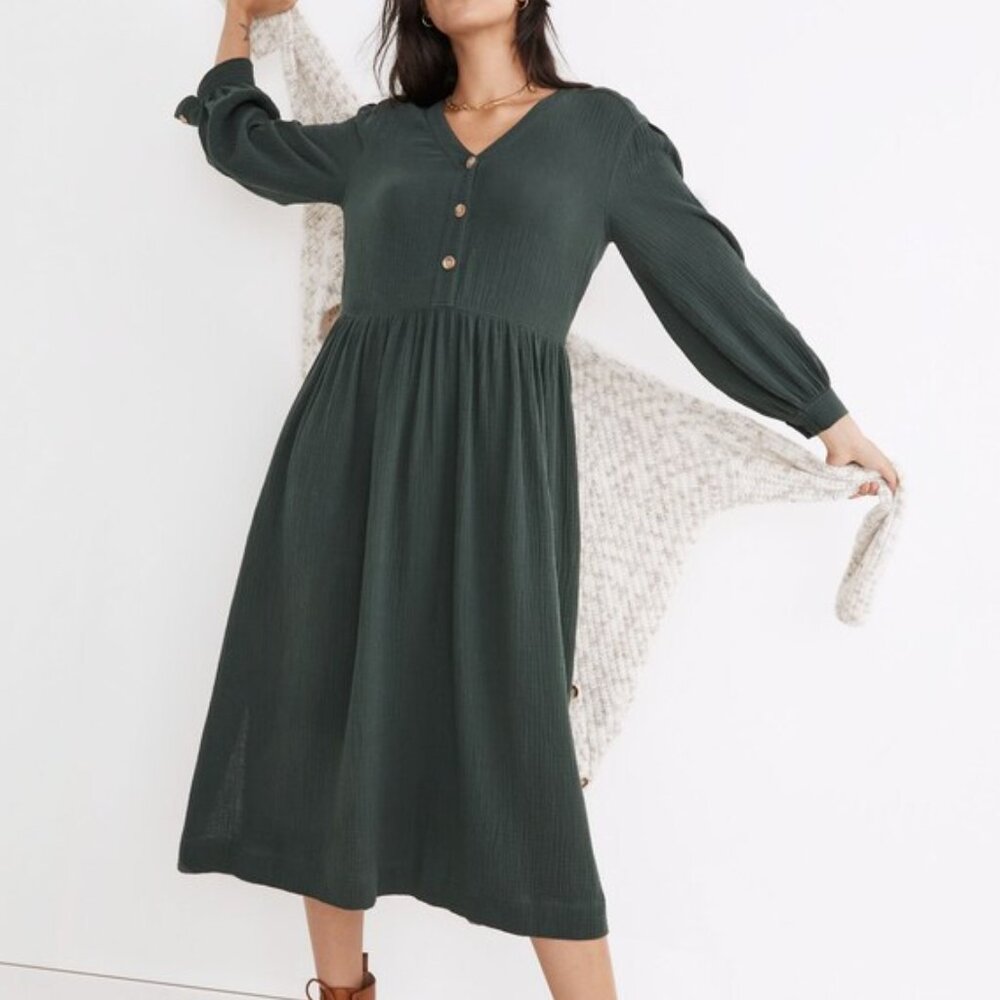 NWT Madewell Lightspun Button-Front Midi Dress (S)